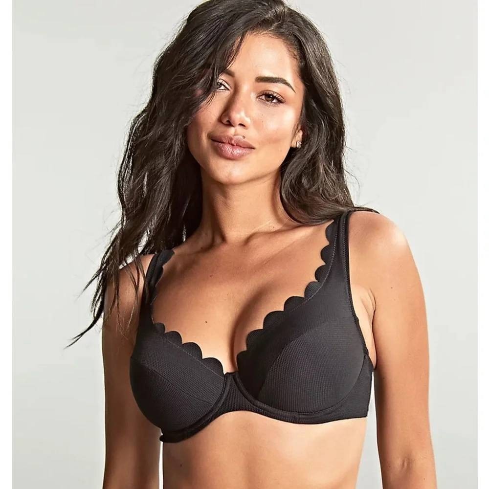 Panache Lauren Bikini Top Women 38DD Black NWT Scalloped Underwire SW1784